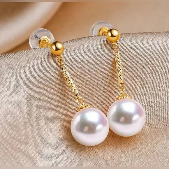 🌸18 K Yellow Gold and Freshwater Pearls earrings 🌸 - Picture 3 of 7